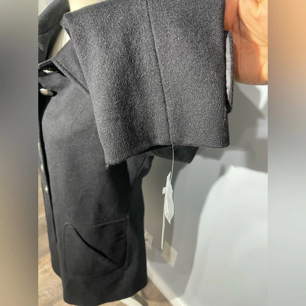 Tahari Black Pea Coat with Silver‎ Buttons